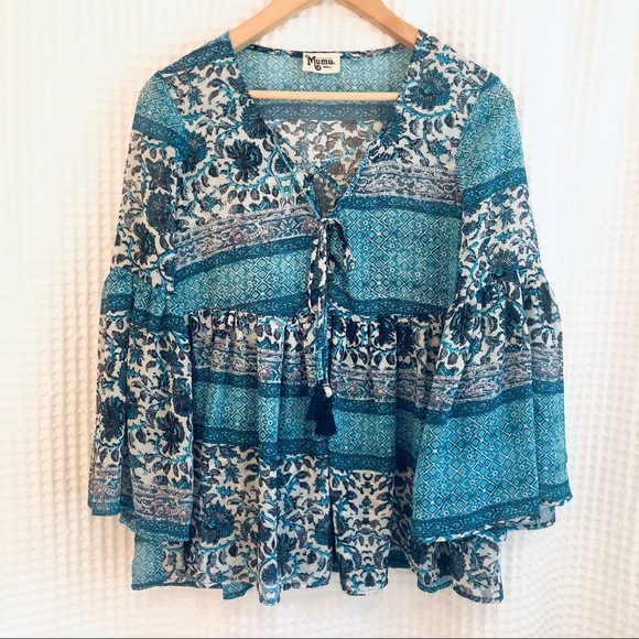 Show Me Your Mumu Blue Waimea Valley Poet Tie Top - Picture 4 of 10